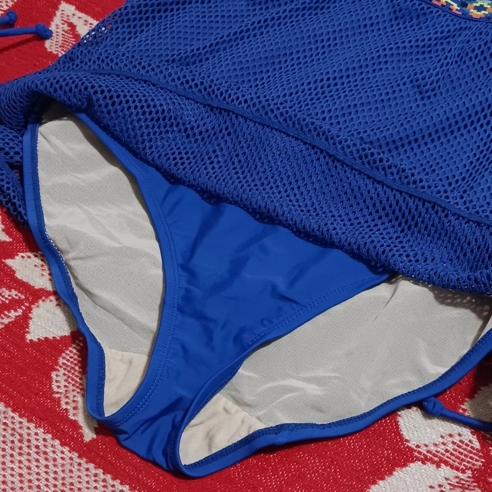 Lane Bryant By Casique Aztec Mesh Swim Suit Blue Sz40C One Piece - Picture 7 of 13